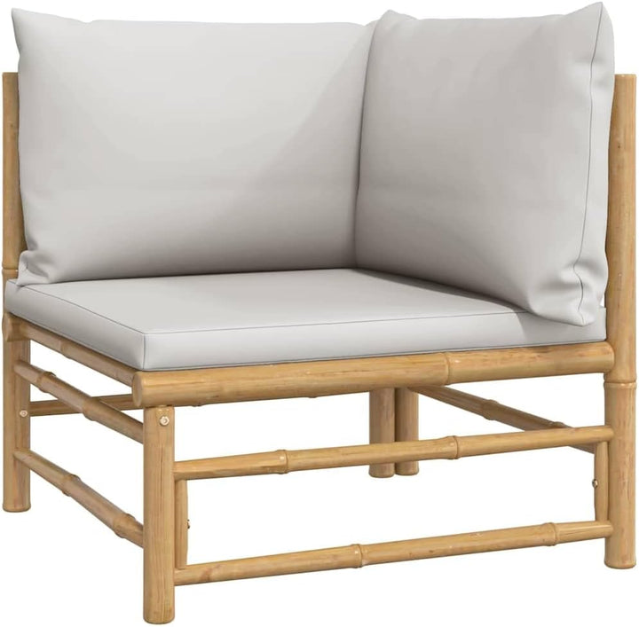vidaXL Garten-Ecksofa mit Hellgrauen Kissen Bambus Ecksofa Hellgrau, Ecksofa Hellgrau