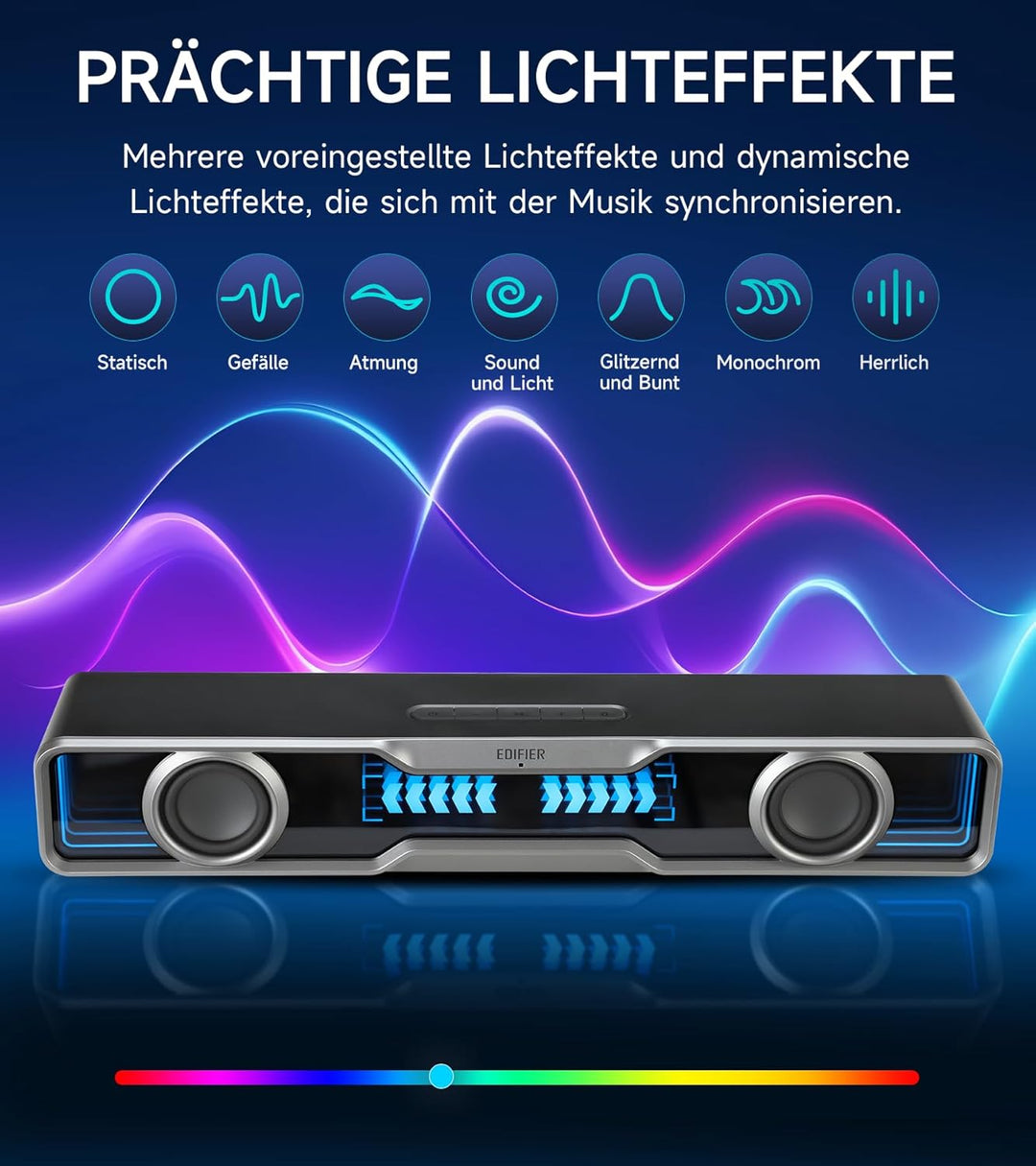 Edifier QS30 Multimedia Soundbar mit Dynamischer Beleuchtung, Bluetooth V5.4, Verstärktem Bass, Mehr