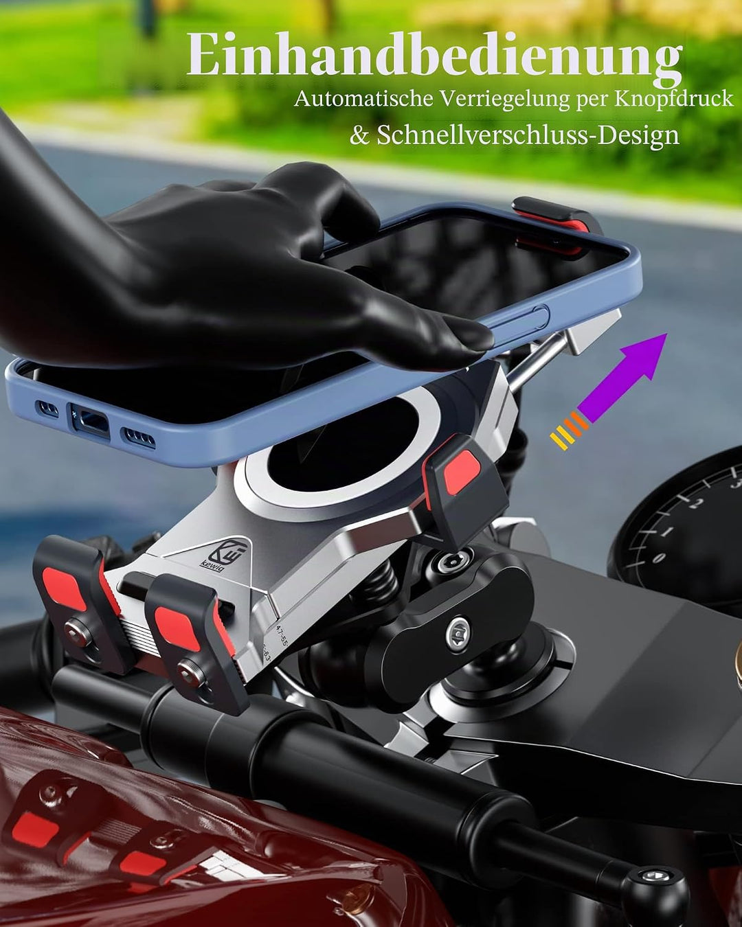 BRCOVAN Aluminiumlegierung Motorrad Gabelschaft Handyhalterung mit Vibrationsdämpfer und Sicherheits