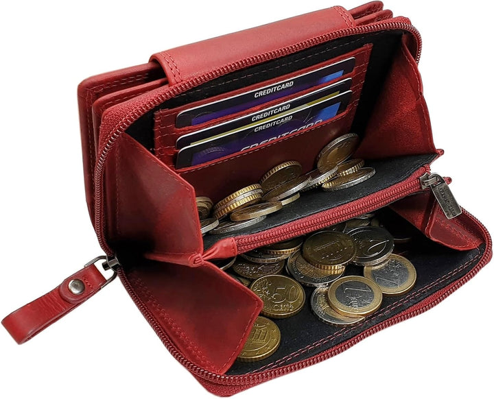 Echt Rindleder Damen Geldbörse / Geldbeutel / Portemonnaie / Geldtasche / Portmonee in Hochformat mi