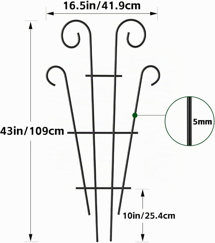 4er-Pack 109 cm / 43 Zoll Indoor-Pflanzenspalier für kletternde Topfpflanzen, Outdoor-Metallgarten-S