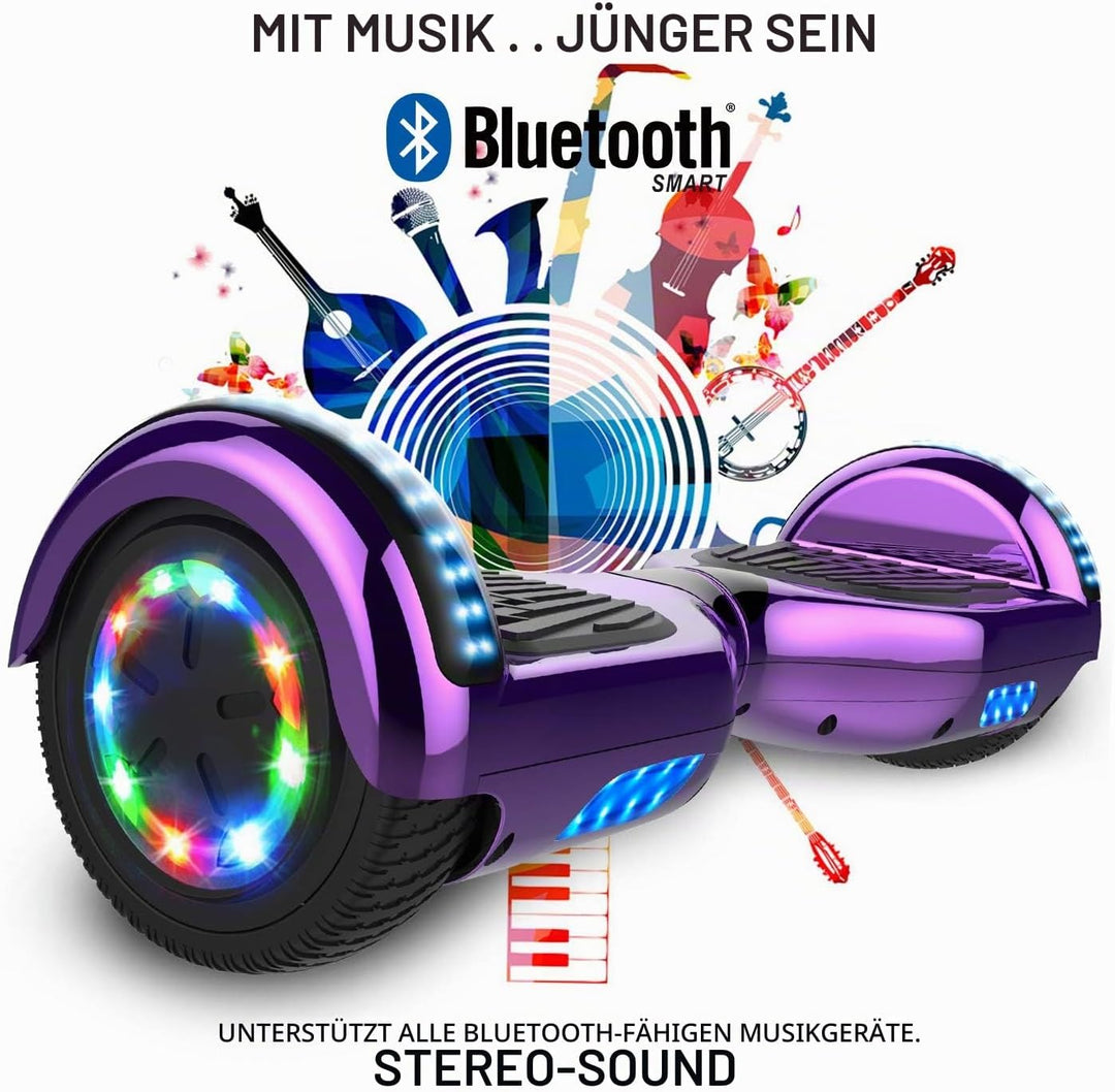 GeekMe Hoverboards 6.5”Zweimotoren 2-Rad-Hoverboards Hoverboards mit LED-Leuchten Bluetooth purple,
