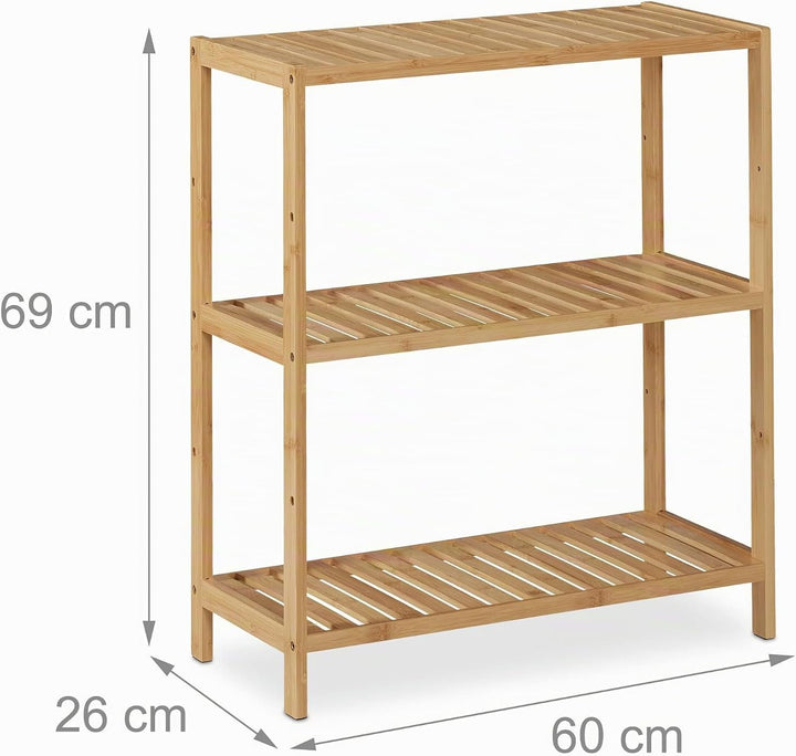 Relaxdays Badregal, Bambus, 3 Ablagen, höhenverstellbar, HBT: 69 x 60 x 26 cm, Bad &amp; Küche, schmales