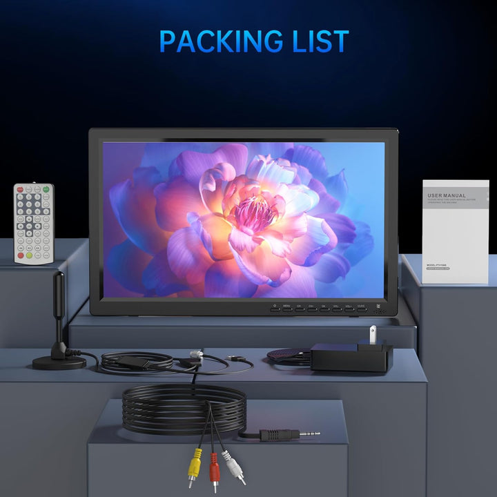 DESOBRY Camping TV 15,6 Zoll Tragbarer Fernseher mit 3000mAh Akku, DVB-T2 HD Tuner, Full HD 1080P, H