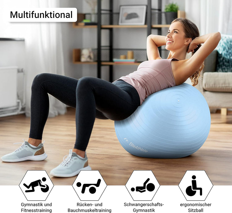 EliteAthlete Gymnastikball Sitzball Büro ergonomisch mit Anti Burst System - Fitness Pilates Schwang