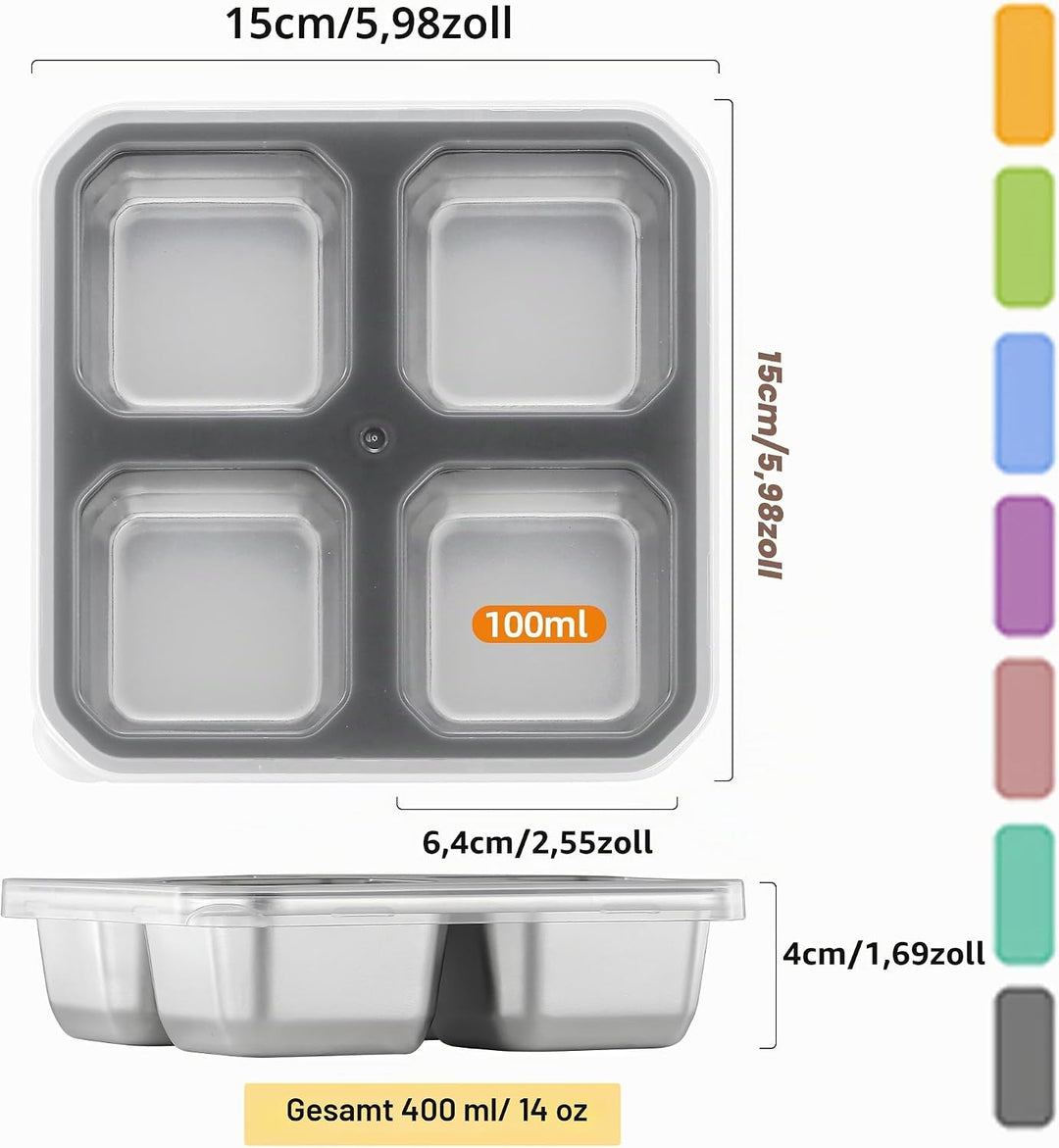 Misichao Edelstahl Snackbox mit 4 Fächern, 400ML Snackdose Kinder, Brotdose Erwachsene, Lunchbox Spü