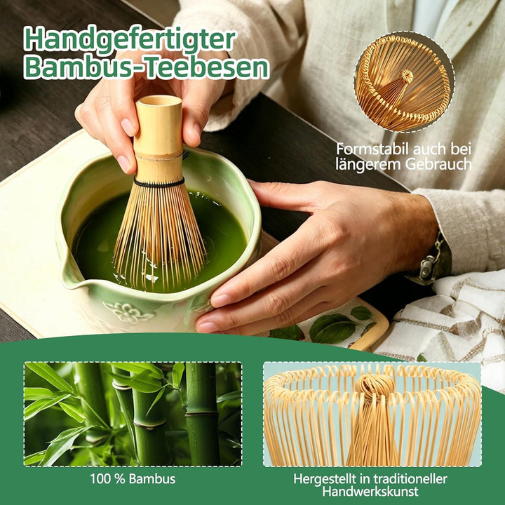 Matcha Set Komplett mit Schale, Bambusbesen, Sieb & Zubehör – Japanisches Matcha Geschenkset für Ein
