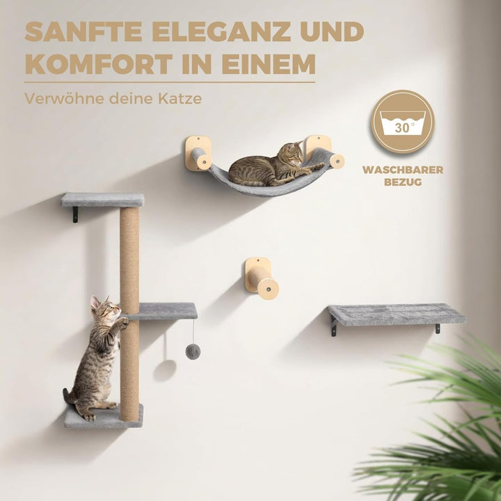 WOOWOOD® Kletterwand Katzen Set inkl. Katzentreppe Wand I Kratzbaum Wand I Hängematte Katze I Wandkr