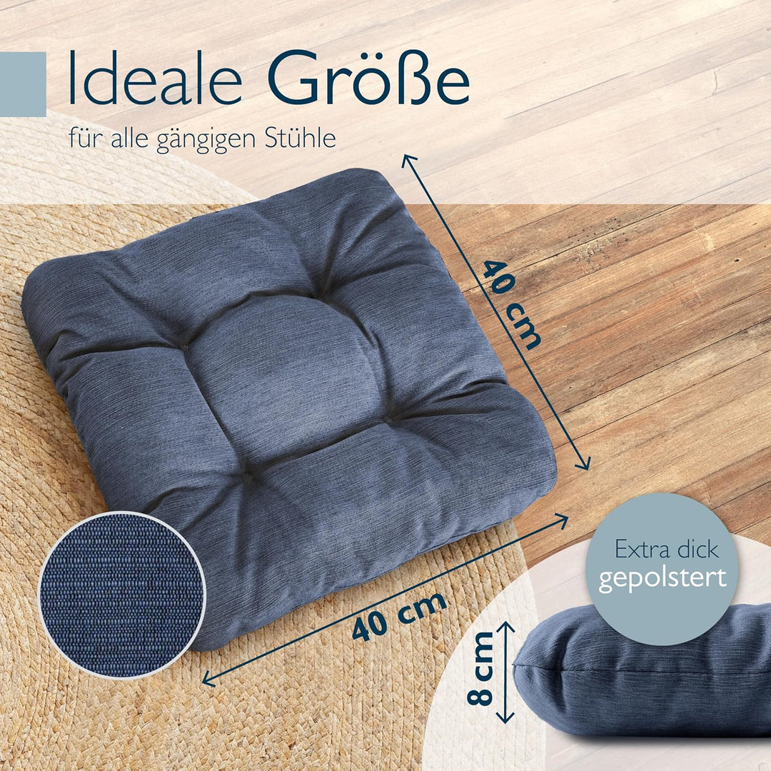 Beautissu 2er Set Premium Stuhlkissen 40x40 cm Dunkelbau – UV-beständig &amp; Robust Sitzkissen Outdoor