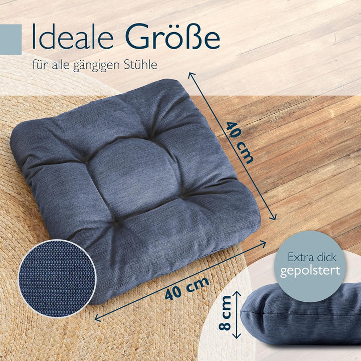 Beautissu 2er Set Premium Stuhlkissen 40x40 cm Dunkelbau – UV-beständig &amp; Robust Sitzkissen Outdoor