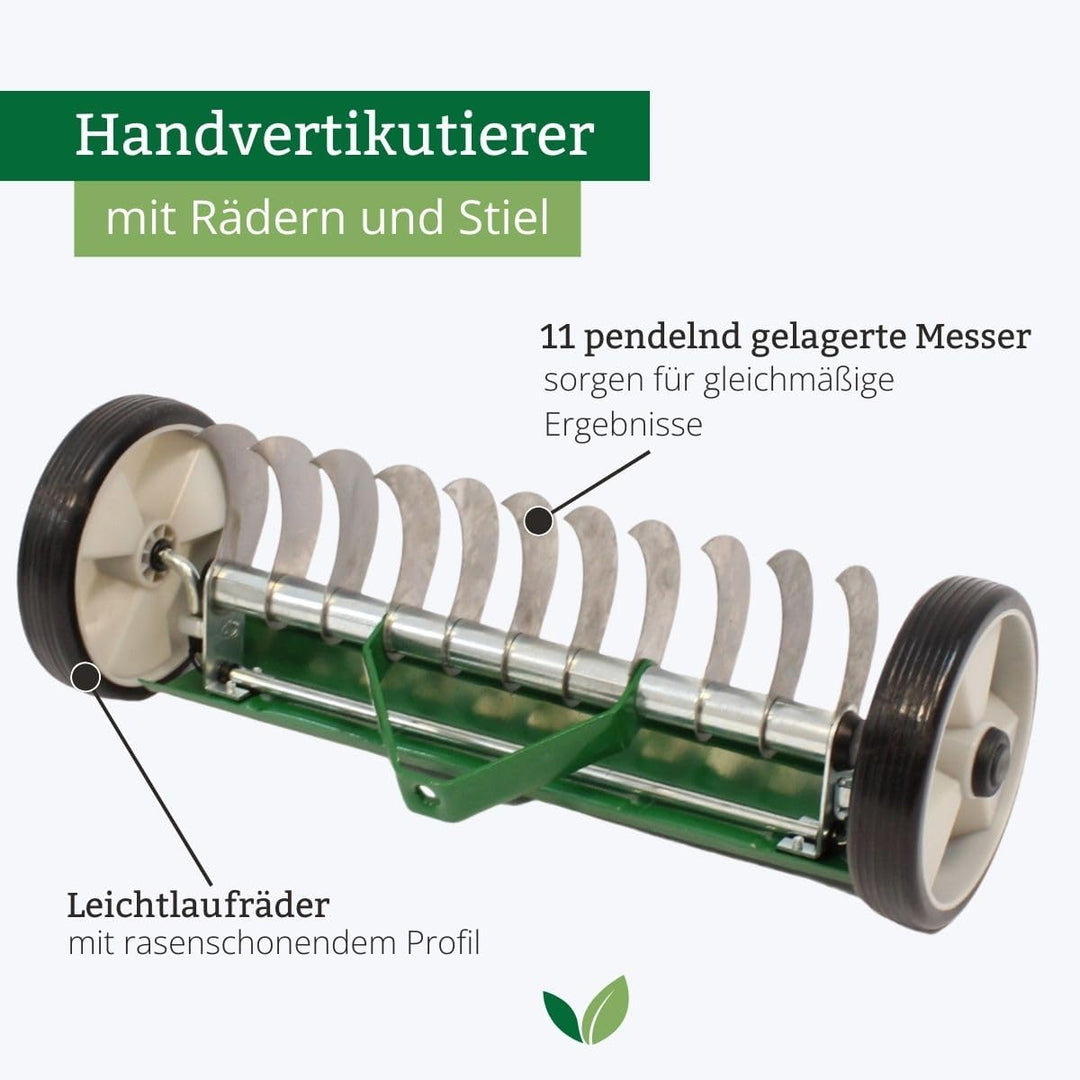 Rekord Handvertikutierer (Stahl) Arbeitsbreite 32 cm mit Aluminiumstiel (180 cm) Rasenlüfter, Moosen