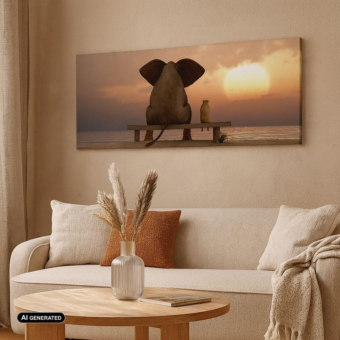 Wandbilder Dekoration Wohnzimmer Elefant Ufer Meer Panorama Bilder auf Leinwand 120x50cm Leinwandbil