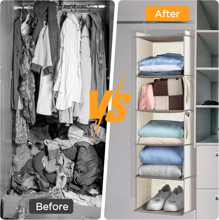 Cozary Hängeorganizer Kleiderschrank Organizer mit 5 Fächern, Faltbar Schrank Organizer Kleiderschra