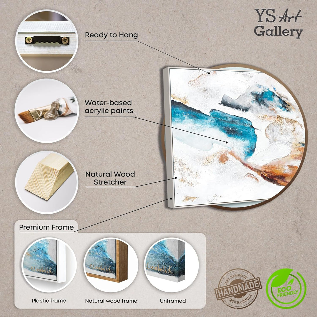 YS-Art Abstrakt Acryl Gemälde auf Leinwand Smaragd handgemalt Wandbilder Wohnzimmer modern Wohndekor