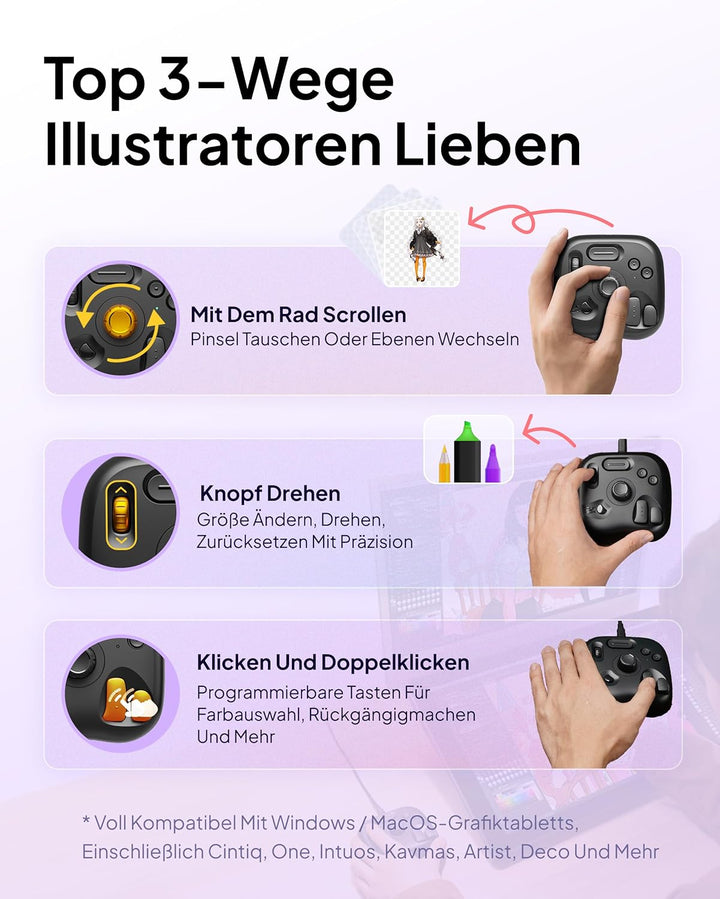 TourBox Lite, Controller Tastatur für Zeichentablett Foto Video Editing (Bluetooth Solo, Middle) Mid
