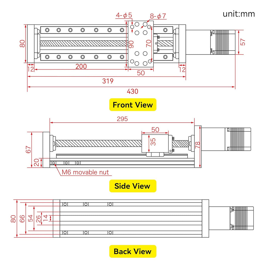 RATTMMOTOR CNC Linearführung,Linearantrieb Effektiver Hub 200mm Linearaktuator,X Y Z Achse,Aluminium
