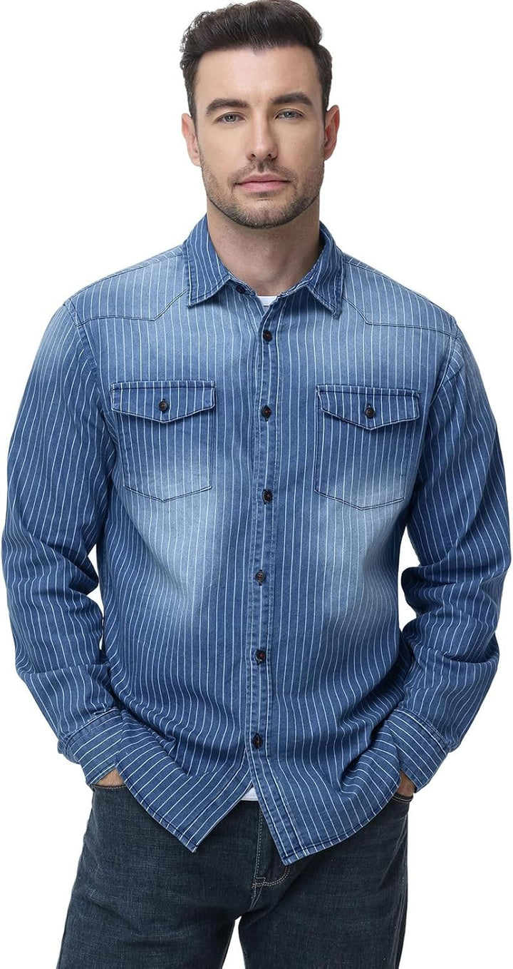 HOTIAN Herren Hemden, Herren Denim Shirt Langarmhemd,Freizeithemd Regular Businesshemd,Slim-Fit-Herr