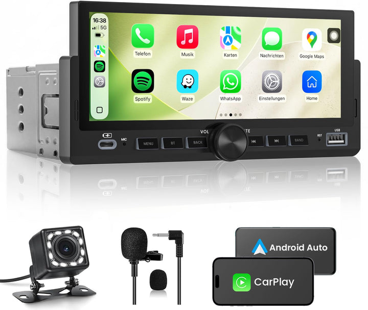 Autoradio 1 DIN mit Wireless CarPlay & Android Auto, Bluetooth Freisprecheinrichtung, FM Radio, Bild