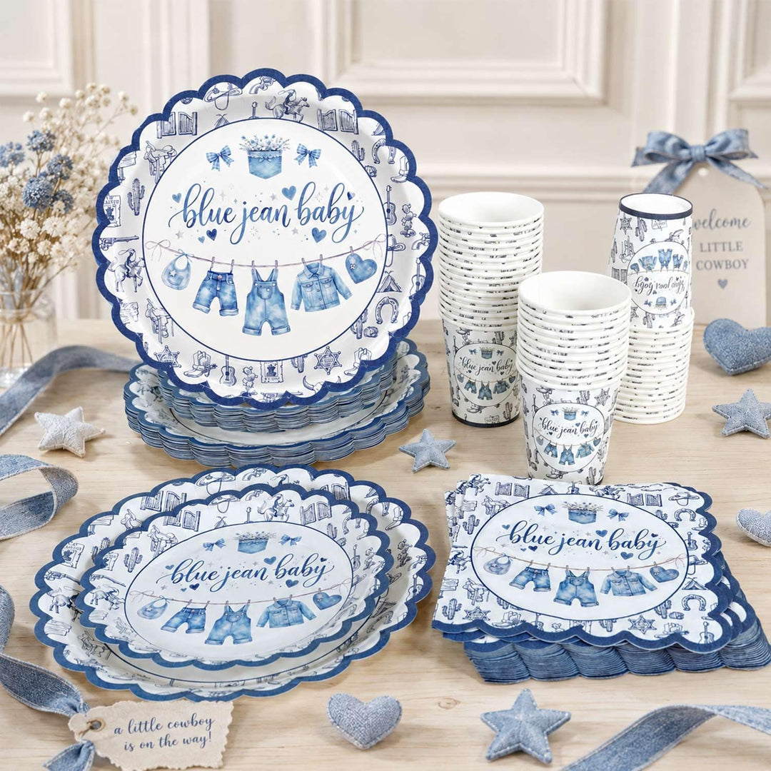 Heboland Babyparty Junge Pappteller Set für 25 Gäste, 125 Stück its a boy Baby shower mit Teller für