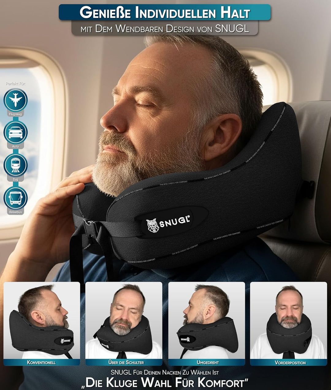 SNUGL Reisekissen (Schwarz, Erwachsener Klein) Erwachsener Klein Schwarz, Erwachsener Klein Schwarz