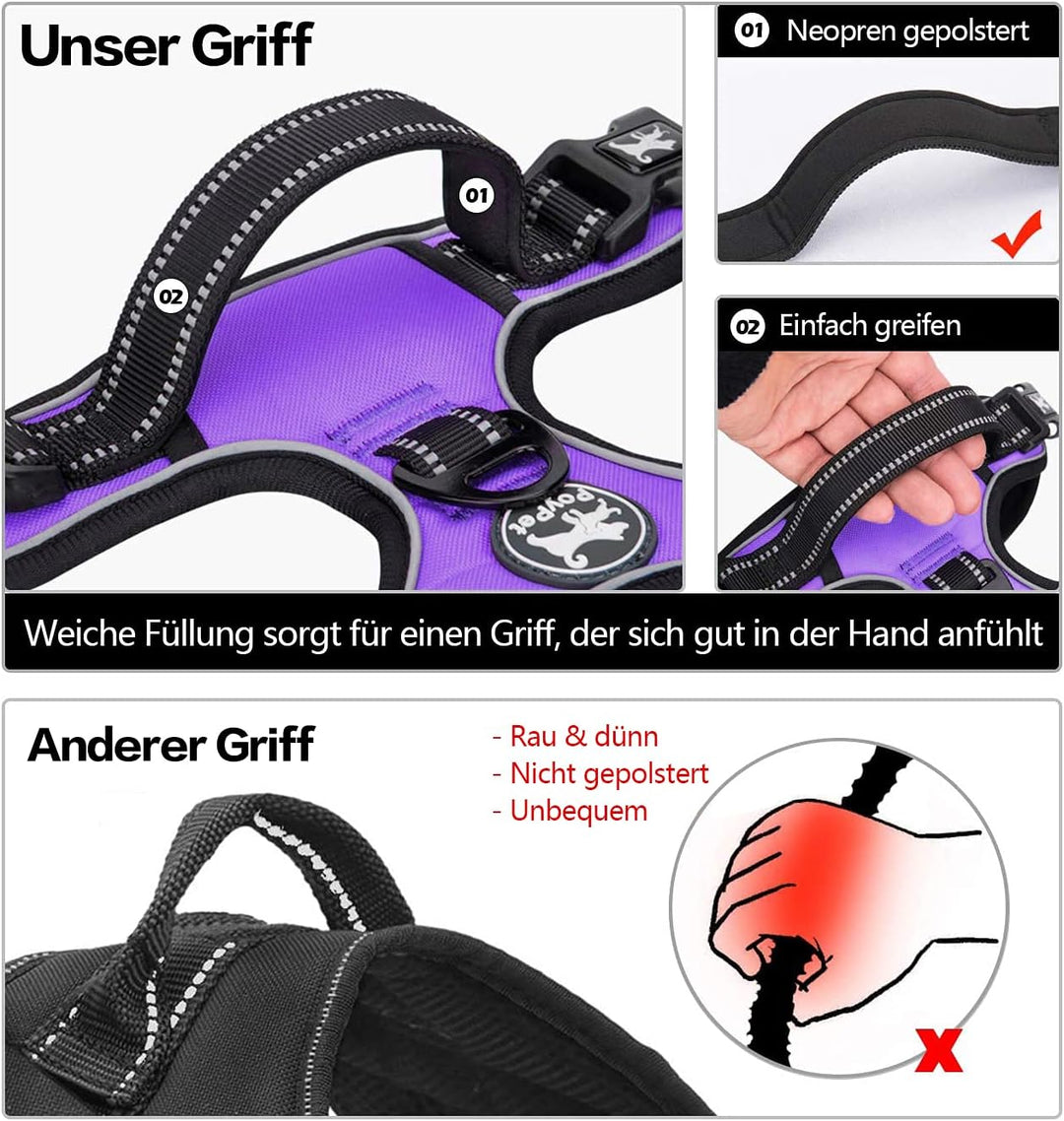 PoyPet Keine Pull Hundegeschirr Front Reflektierende Pet Weste für Hunde mit Einfache Kontrolle Grif