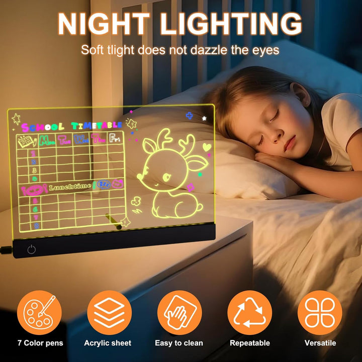 LED Notiztafel mit Farben, 30x20 CM Leuchtendes LED Zeichenbrett für Kinder, 6 Farben Einstellbar 4