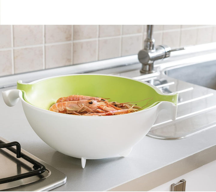 Guzzini - Kitchen Active Design, Set Abtropfsieb mit Behälter Spin&Drain - Grau, 30 x 25 x h12,5 cm