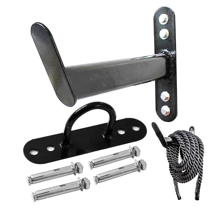 Battle Rope Wandhalterungs-Set, Stahl-Halterung – schwarze Halterungen, platzsparende Aufbewahrung,