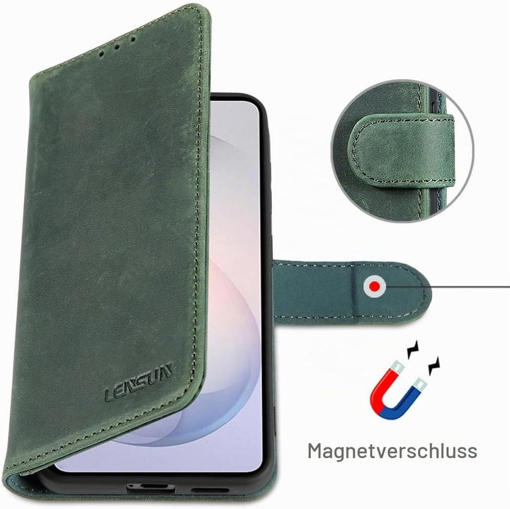LENSUN Echtleder Hülle für Samsung Galaxy S26, Handyhülle Echtes Leder [RFID Blocker][Magnetverschlu
