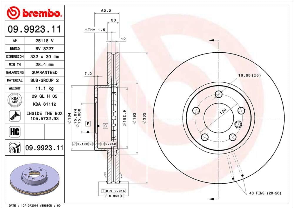 Brembo 09.9923.11 COATED DISC LINE Bremsscheibe - 1 Stück