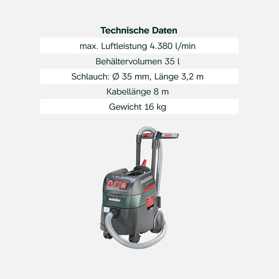 Metabo Allessauger ASR 35 L ACP (602057000) Karton; mit elektromagnetischer Abrüttlung und Druckdiff