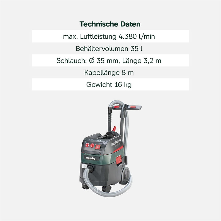 Metabo Allessauger ASR 35 L ACP (602057000) Karton; mit elektromagnetischer Abrüttlung und Druckdiff