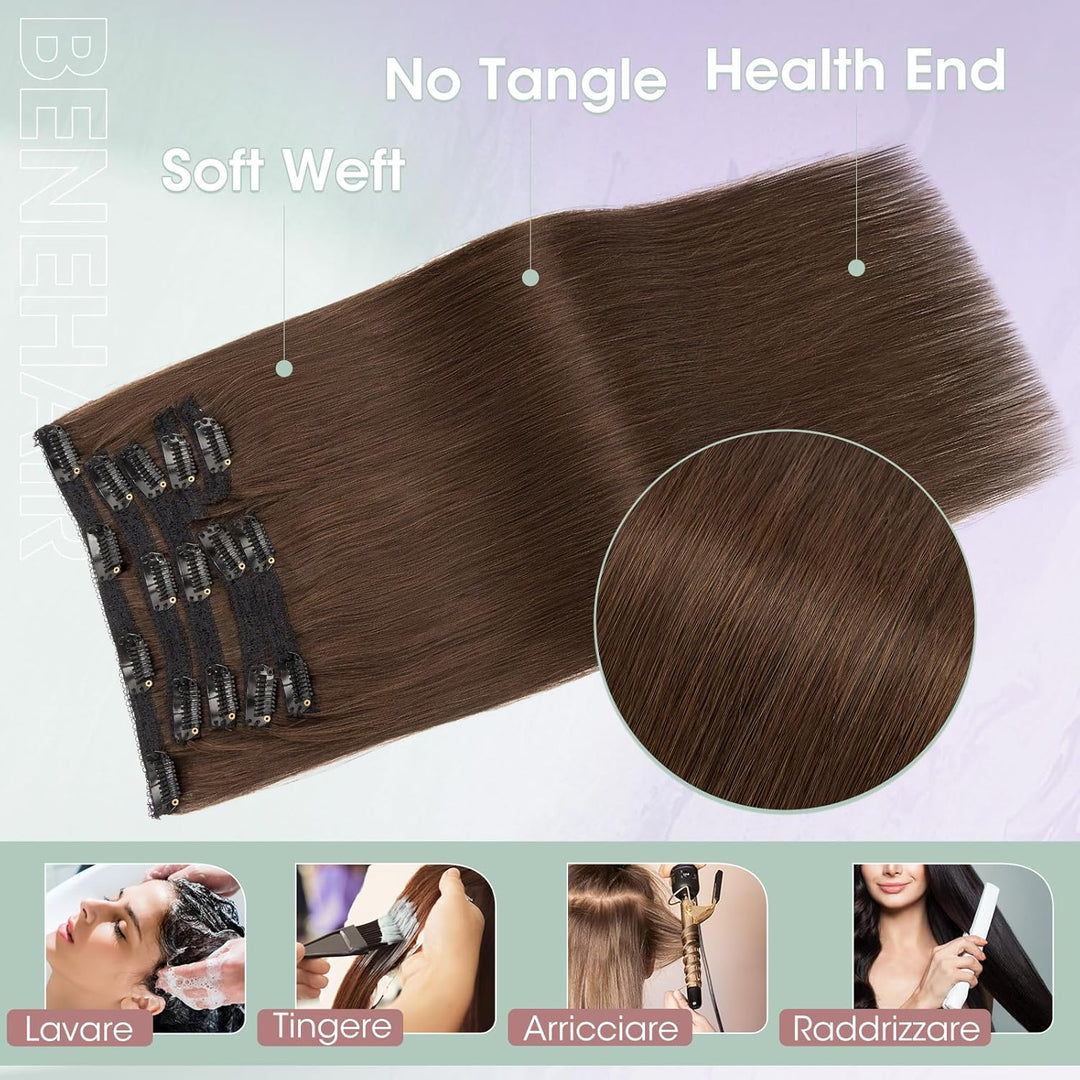 Benehair Clip in Extensions Echthaar, 120g Schwer Clips in Echthaar Extension, 7Pcs 16 Clips Remy Ec