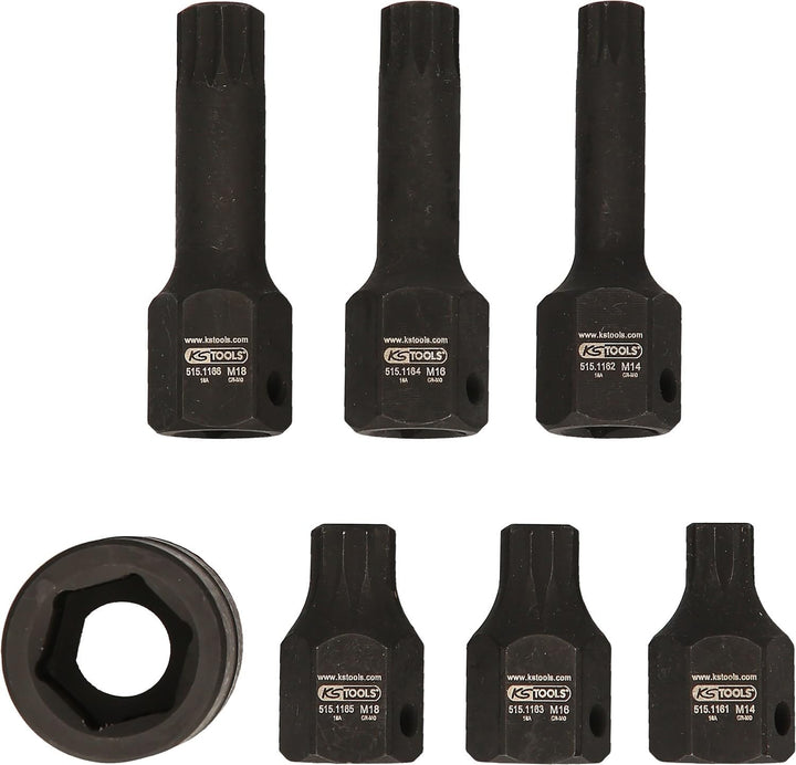 KS Tools 515.1160 1/2" Spezial-Kraft-Bit-Stecknuss-Satz Vielzahn, 7-tlg. M14-M18