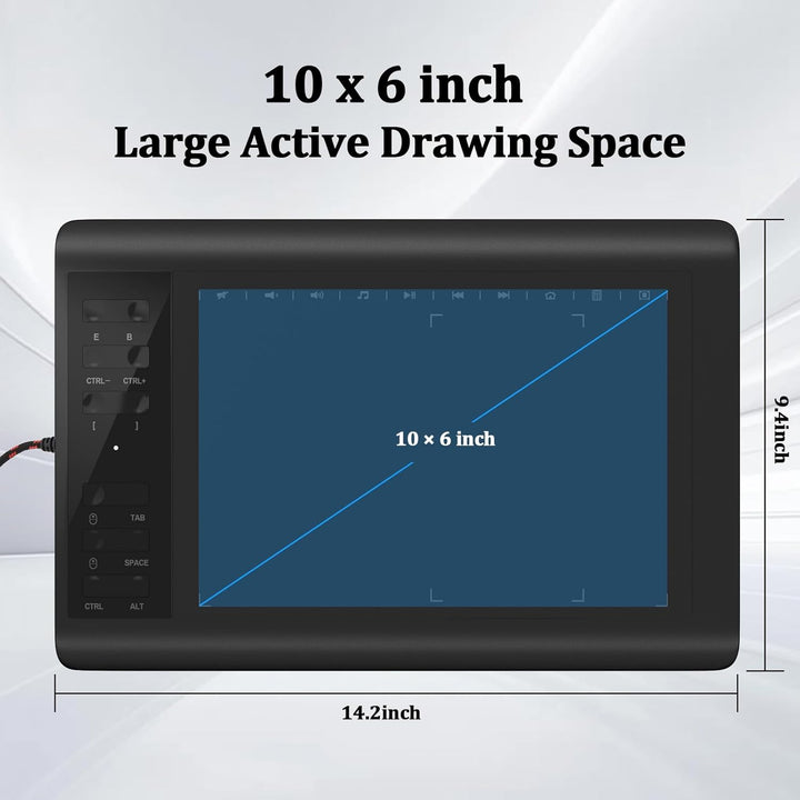 IMAGE Grafiktablett 10 x 6 Zoll grosse aktive Fläche mit 8192 Stufen batterielosem Stift und 12 Schn