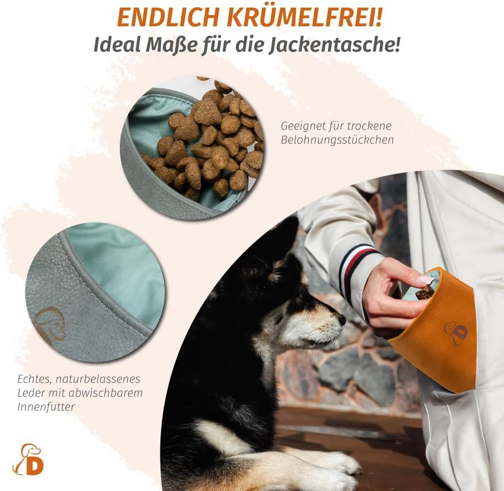 DOGOLINO® Leckerli-Beutel für Hunde aus Leder - Leckerlitasche - Futterbeutel für Hundetraining - Kl