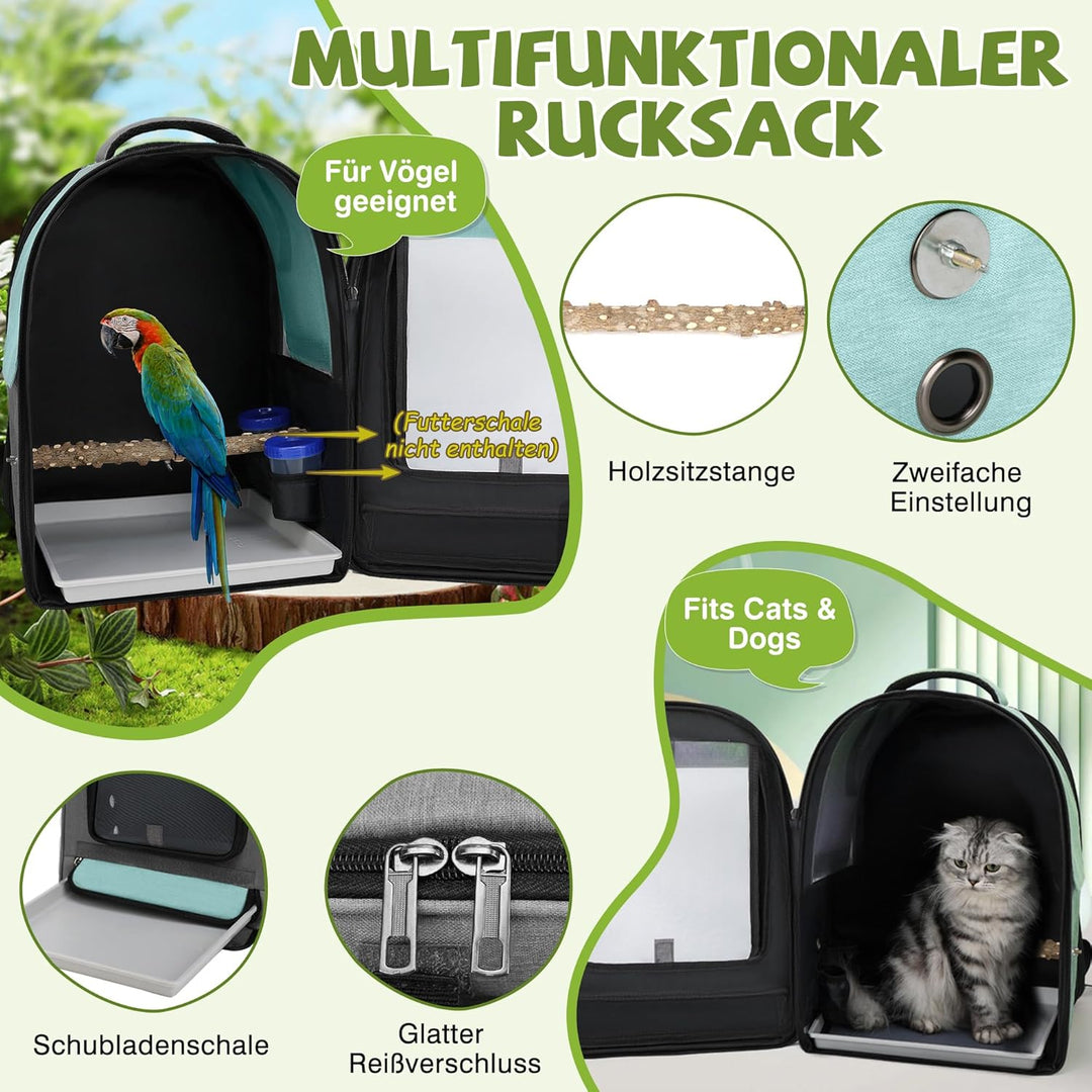 ALLSOPETS Vogelrucksack Leicht und Atmungsaktiv Tragbarer Papageiträger für Kleine Tiere mit Ständer