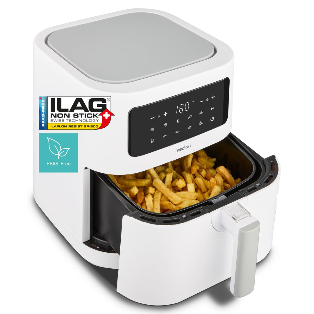 MEDION P10 XL Duo Heissluftfritteuse (6,8 Liter XXL, Airfryer, 2.150 Watt, zwei Heizelemente aus Ede