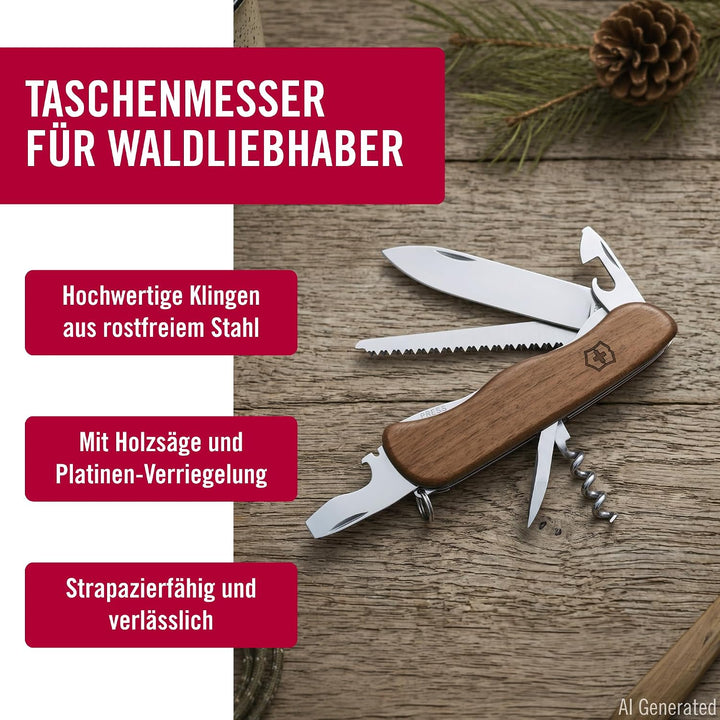 Victorinox Holz Taschenmesser Forester Wood (10 Funktionen, Schalen aus Nussbaumholz, Holzsäge) Sing