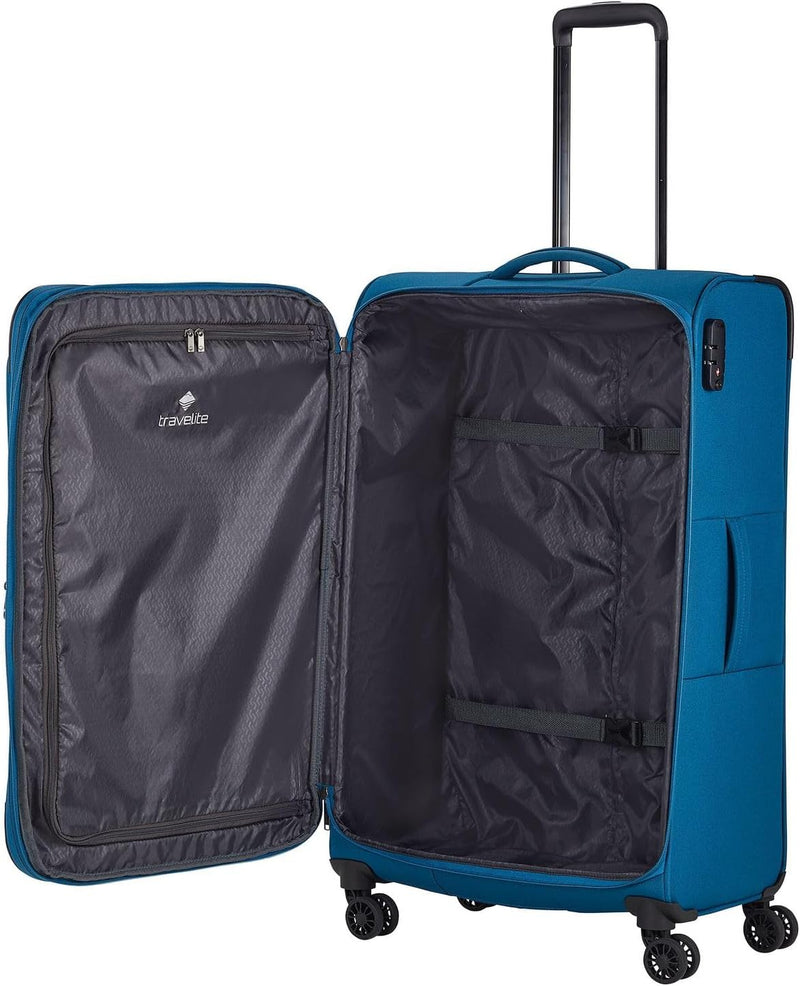 Travelite Chios - 4-Rollen-Trolley Set M/L + Reisetasche + Beautycase 4.tlg. petrol Petrolblau, Petr