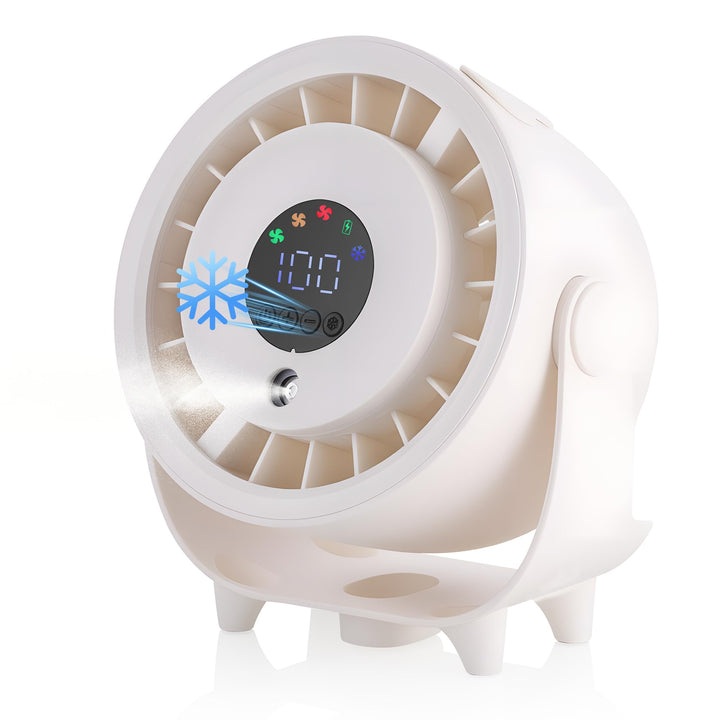 Kssvzz Tischventilator mit Nebelfunktion, Mini Ventilator Leiser über USB Aufladbar, 6000-mAh-Akku,