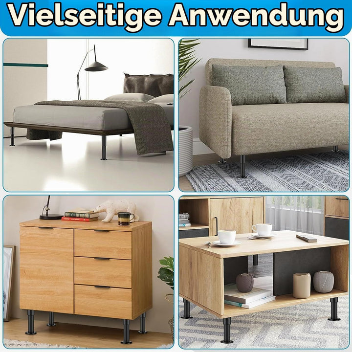 4 Schwarz Verstellbare Möbelfüsse 25-42cm,Tischbeine Metall Füsse für Möbel,rutschfest,Rostbeständig