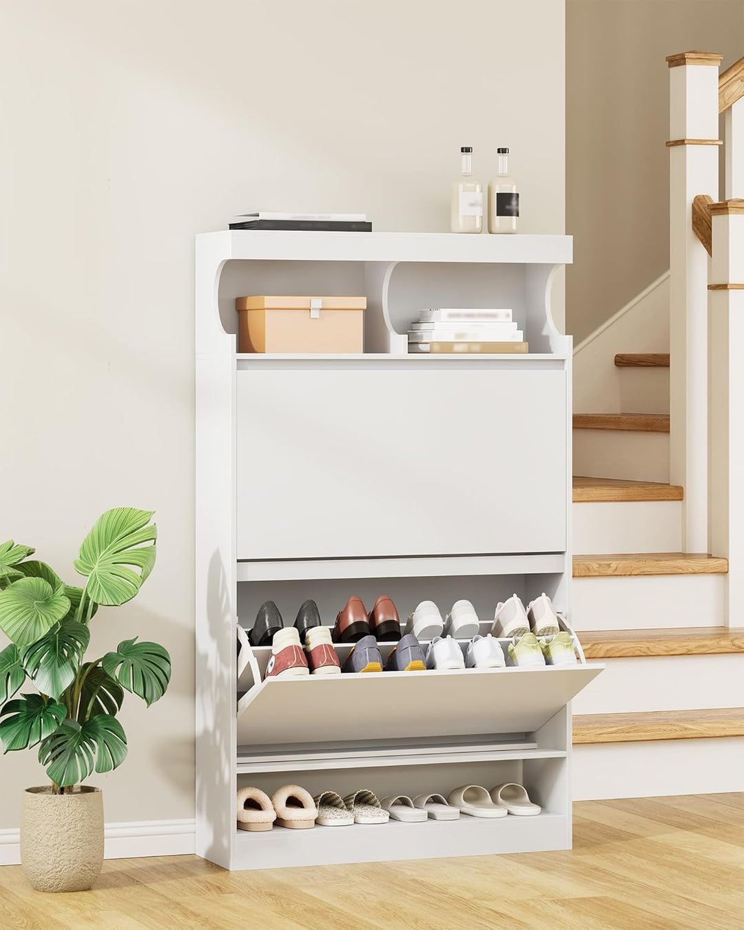 Hzuaneri Schuhschrank, Schuhaufbewahrung, Holz Schuhkipper, Schuhregal, Offenes Fach, Trennwand Vers