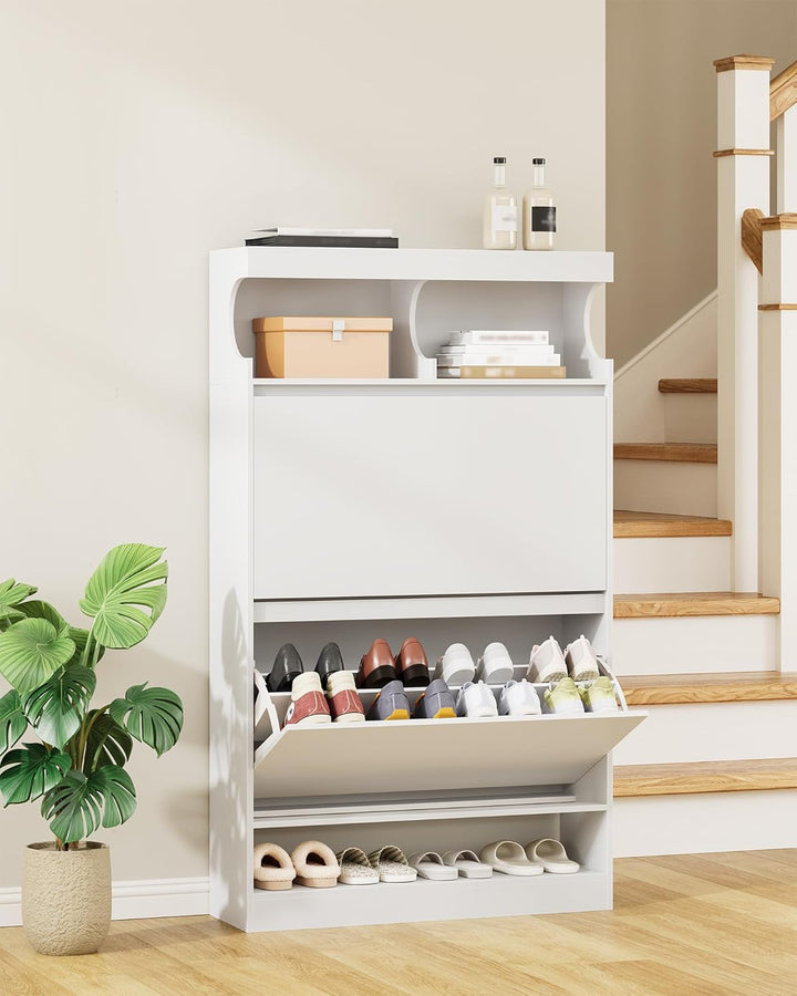Hzuaneri Schuhschrank, Schuhaufbewahrung, Holz Schuhkipper, Schuhregal, Offenes Fach, Trennwand Vers