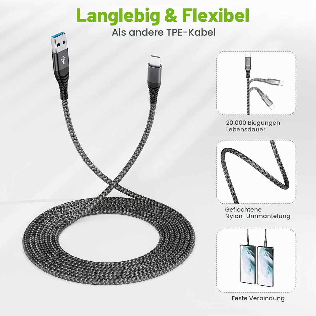 Ladegerät mit ladekabel USB C Nylon Schnellladung für Samsung Galaxy A15 A14 A13 A04s A55 A35 A34 A3