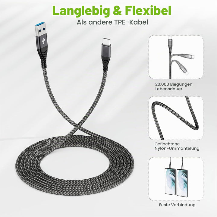 Ladegerät mit ladekabel USB C Nylon Schnellladung für Samsung Galaxy A15 A14 A13 A04s A55 A35 A34 A3
