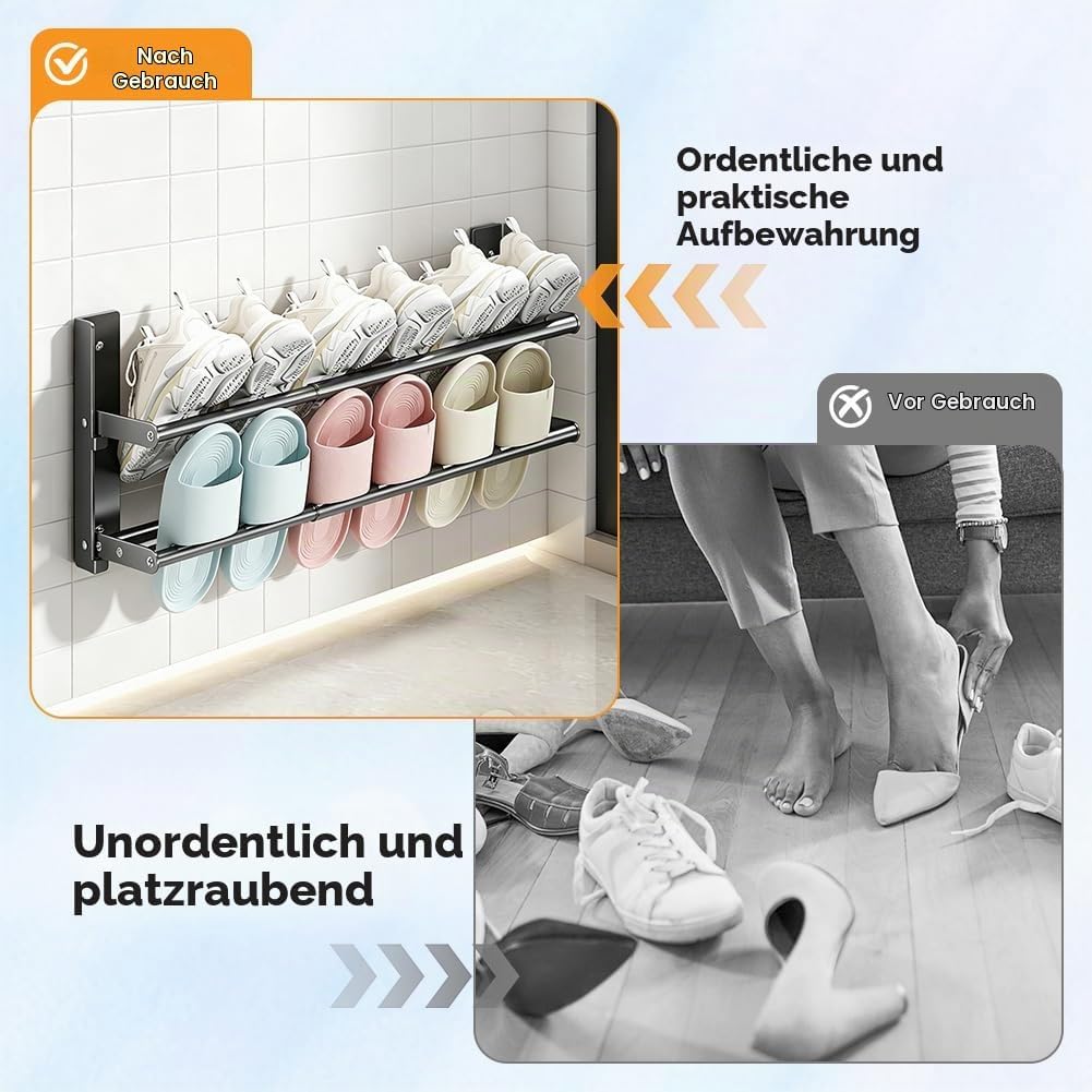 DASIAUTOEM Schuhregal Wand 2 Ebenen, 37-67cm Ausziehbar Schuhablage Schuhhalter Metall Schuhregal Pl