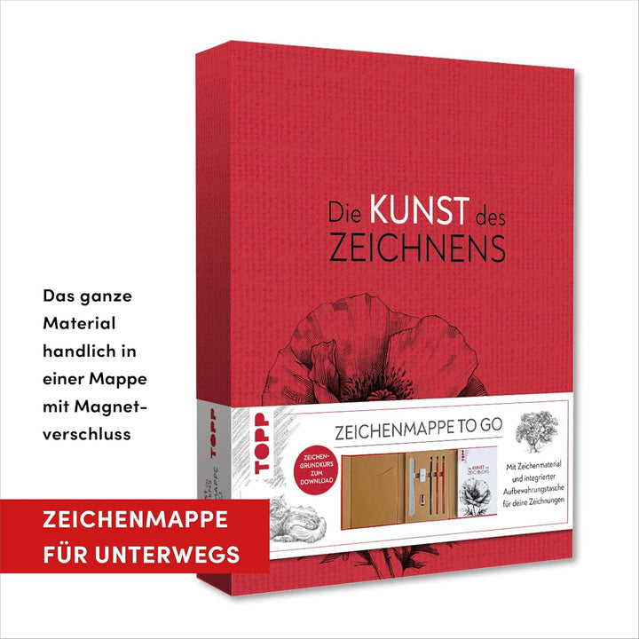 Die Kunst des Zeichnens – Zeichenmappe to go: Mappe für Zeichenutensilien, Zeichenblock A5 (60 Seite