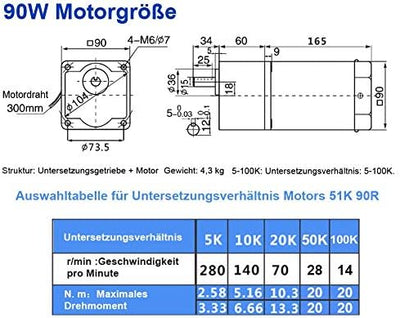 Hohe Drehmomente Einstellbarer Getriebemotoren, AC 220V 90W Einphasen Asynchron Getriebemotor (Getri