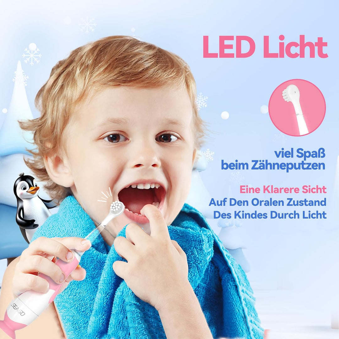 Seago Elektrische Zahnbürste Kinder Baby Zahnbürste ab 0 1 2 3 Jahr, mit LED Licht, Runder Weich Ers
